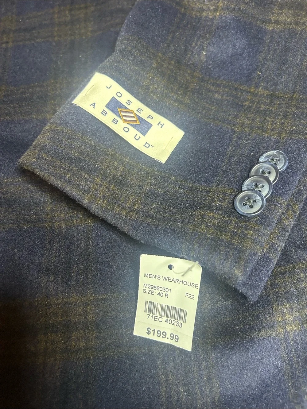 NWT Joseph Abboud Navy Plaid Double-Breasted Blazer with Brown Windowpane